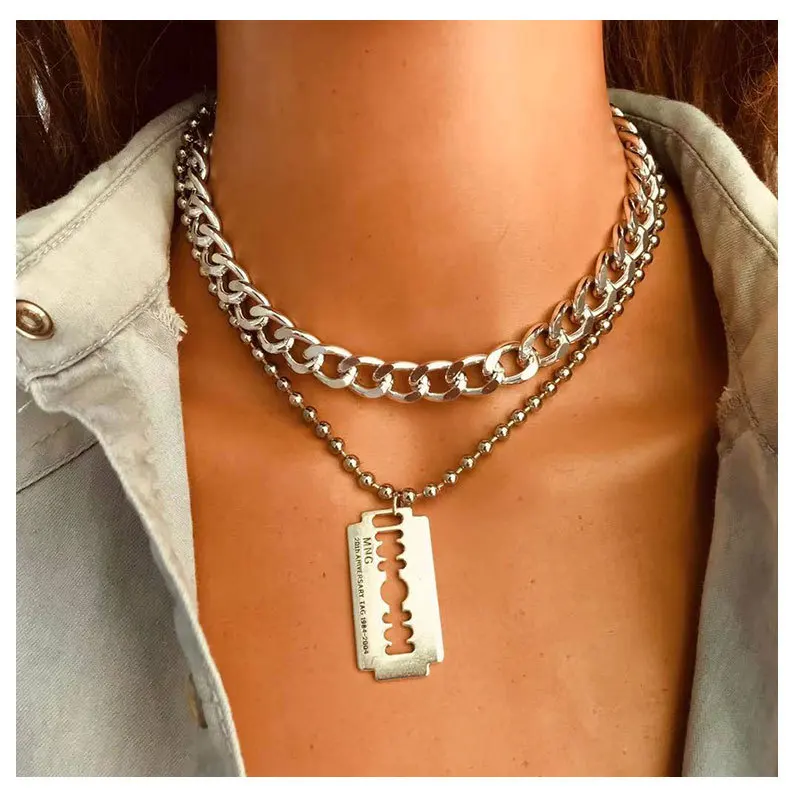 

Fashion Trend Razor Blade Pendant Necklace Simple Multilayer Necklace Jewelry Street Show Dance Daily Dress up Accessories