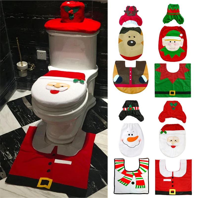 3 Pcs Christmas Supplies Toilet Decoration Christmas Toilet Bathroom Decoration Cartoon Toilet Seat Cover Bathroom Accessories