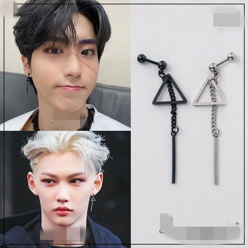 

KPOP Stray Kids Combination Han Han Zhicheng Felix Li Longfu Same Style Earrings Triangle Chain Earrings Earrings