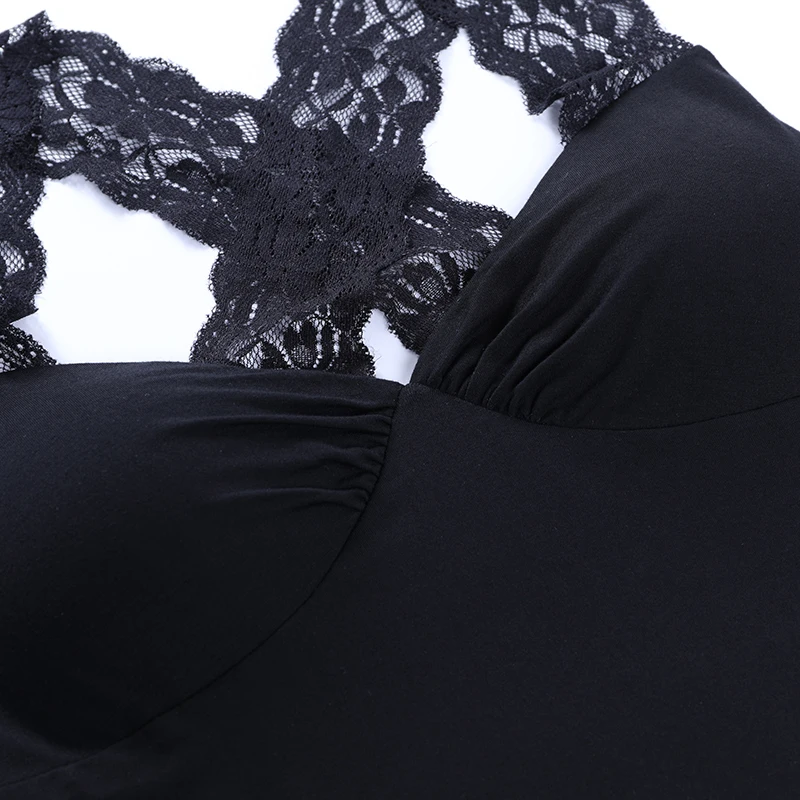 

Lace Stitching Camisole Top Fashion Women's Solid Color Halterneck Slim Top Cross Halter Bustier Top Sexy Hollow Out