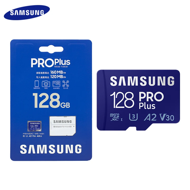 

Original SAMSUNG PRO Plus microSDXC 128g 256g 512g A2 V30 High Speed Max 160MB/s Memory Card With Adapter TF Card For 4K Camera