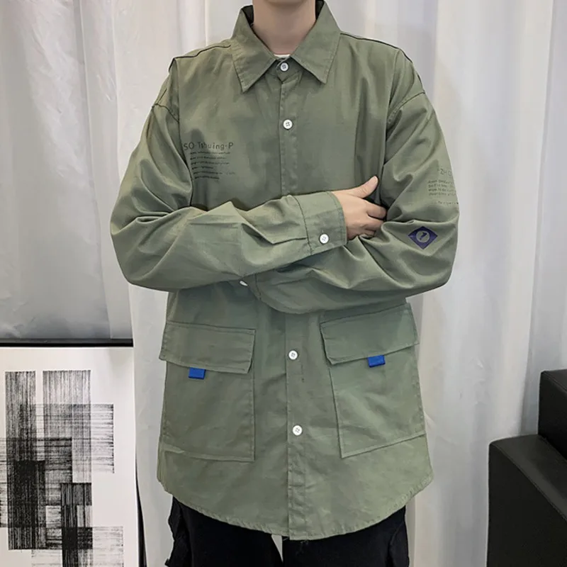 Рубашка мужская с длинным рукавом и буквенным принтом свободного