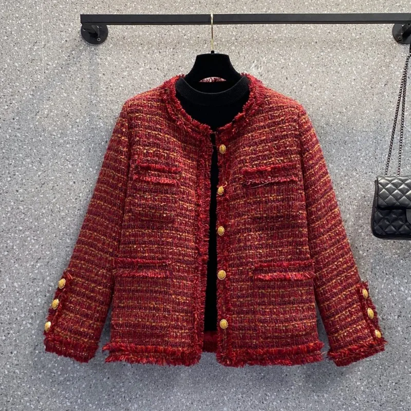 

Fall Winter Runway Korean Women's Tassels Luruxy Tweed Coat Outerwear Wool Small Fragrant Elegant Jacket Top Casacos