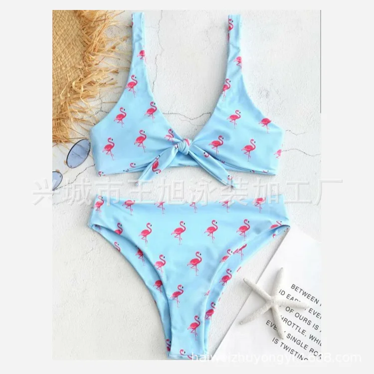 Женский купальник 2020 Раздельный плечевой ремень с принтом фламинго сексуальное