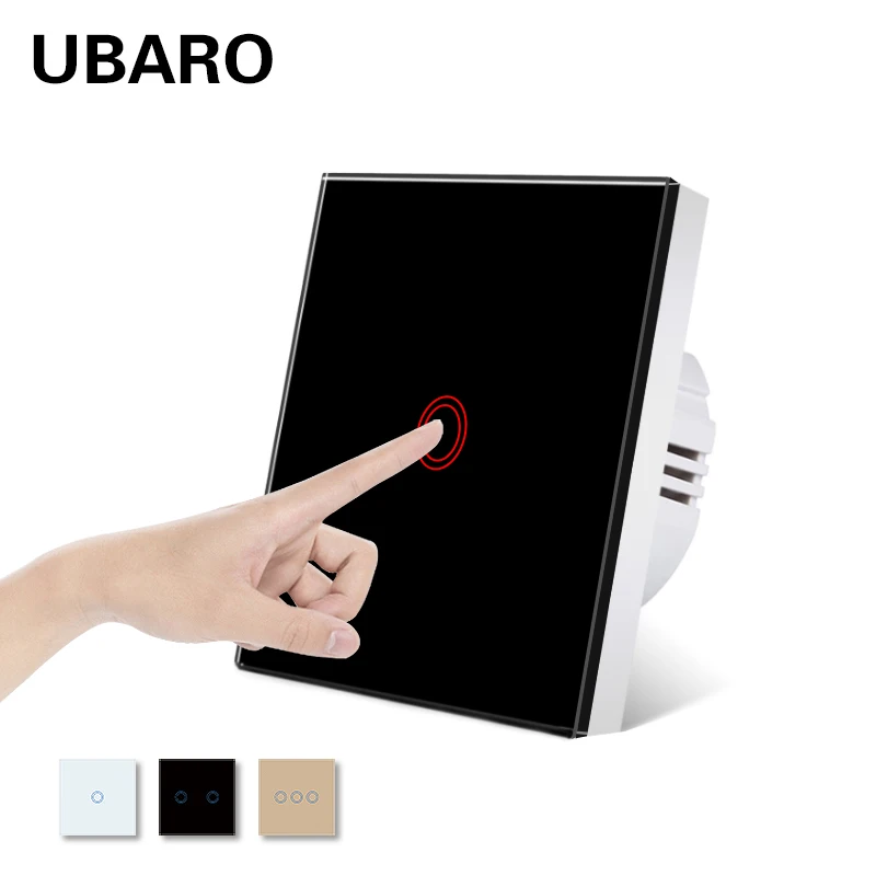 

UBARO EU/UK Crystal Glass Panel Wall Light Touch Switch Interruptor Pared Led Button Power Sensor Switches AC100-240V 1/2/3gang