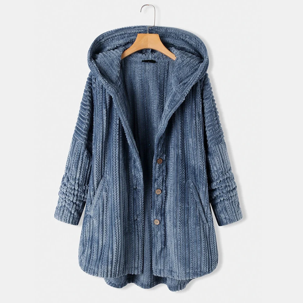 2021 Autumn and Winter New Women's Hooded Single-breasted Loose Casual Plush Long-sleeved Jacket