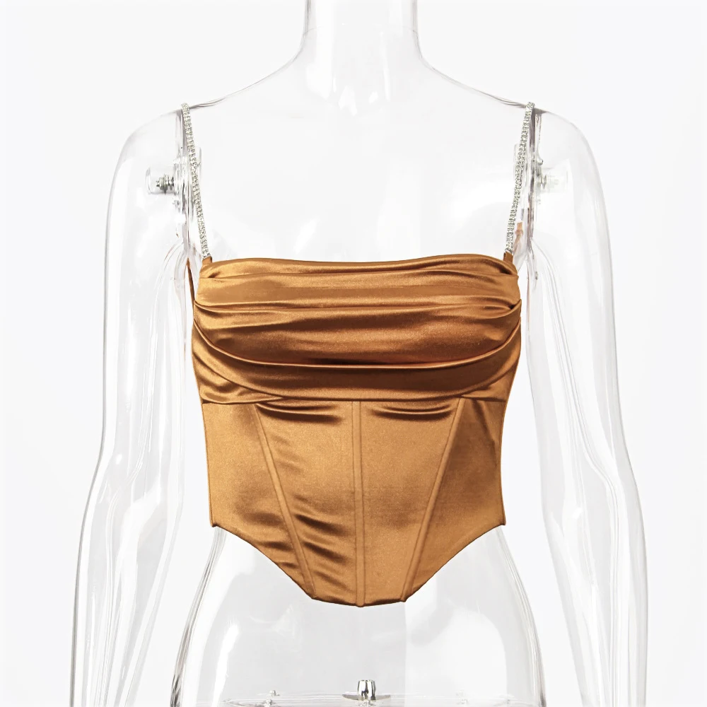 DEWADBOW Для женщин шелковый атлас Летние Элегантные майки металлическими цепочками