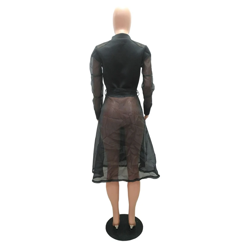 

Autumn Womens Blouses Belt Zip V Neck Ladies High Waist Blouse Transparent Sexy Long Shirt Women Mesh Top Dropshipping Wholesale