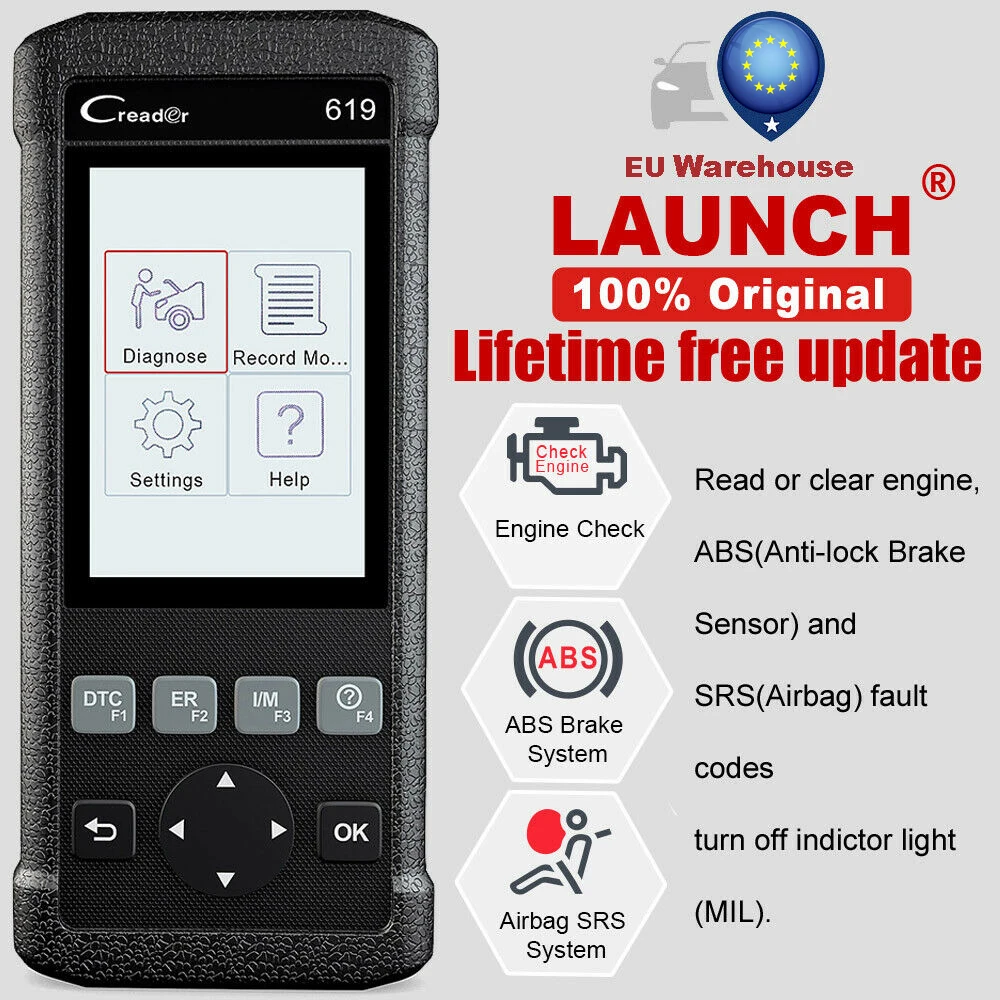 Диагностический сканер OBD2 Launch CR619 многоязычный считыватель кодов двигателя ABS SRS