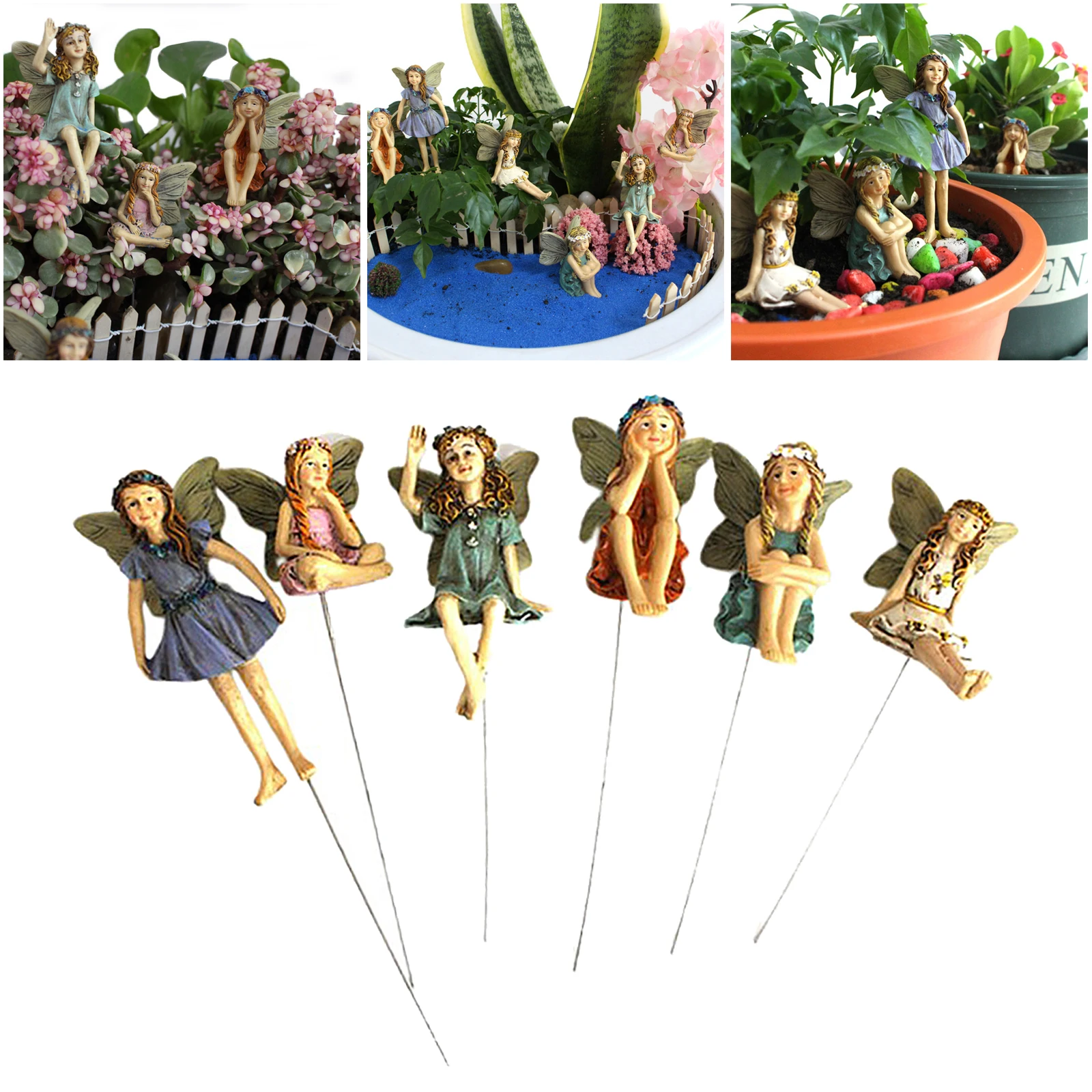 

6pcs Mini Resin Flower Fairy Garden Landscape Ornaments Decoration Outdoor Fairy Miniature