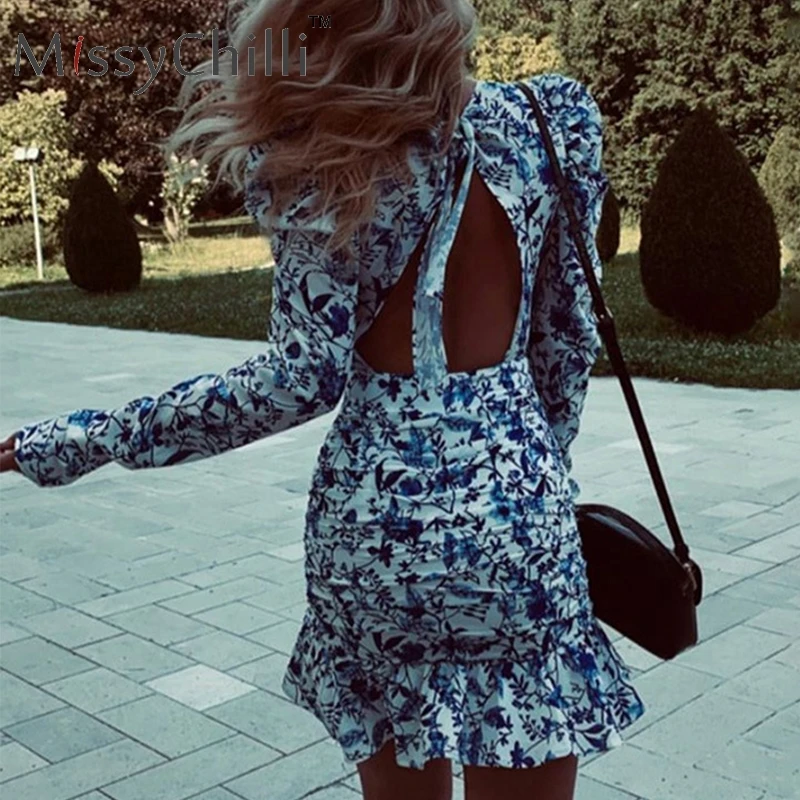 MissyChilli с цветочным рисунком и низким вырезом на спине принт Платье фарфоровым