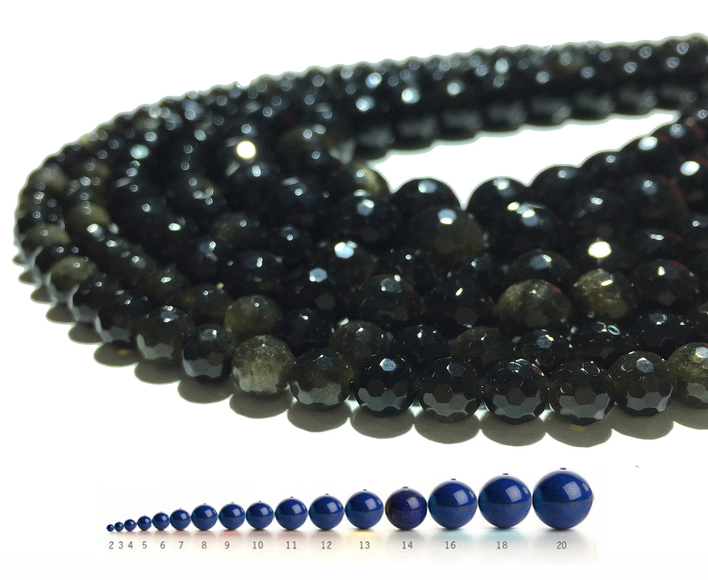 Заводская цена натуральный граненый черный обсидиан круглая свободная бусина