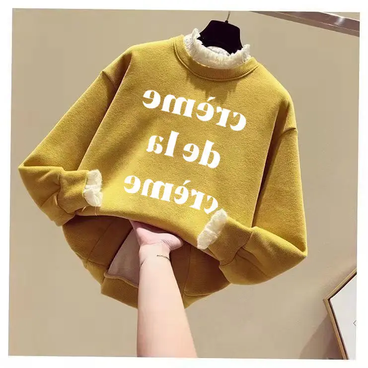 

Plush / thin autumn and winter sweater women's fake two-piece loose Korean lace long sleeve top fashion
