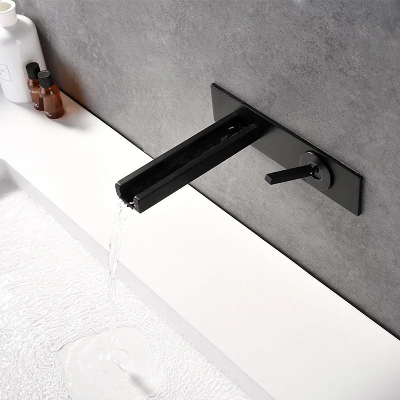 Bain Wall Preta Pia Para De Parede водная Раковина Черный Banheiro Robinet водопад Grifo Lavabo кран Torneira