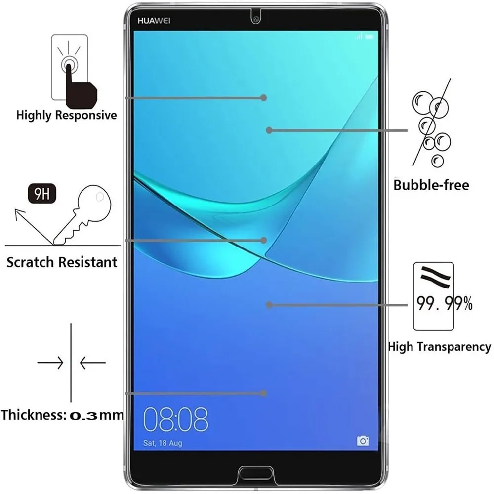 Фото Закаленное стекло для Huawei Mediapad M5 8, 3 шт., 8,4 дюйма, защита экрана, искусственная кожа, защита от отпечатков пальцев, Защитная пленка для планше... №2