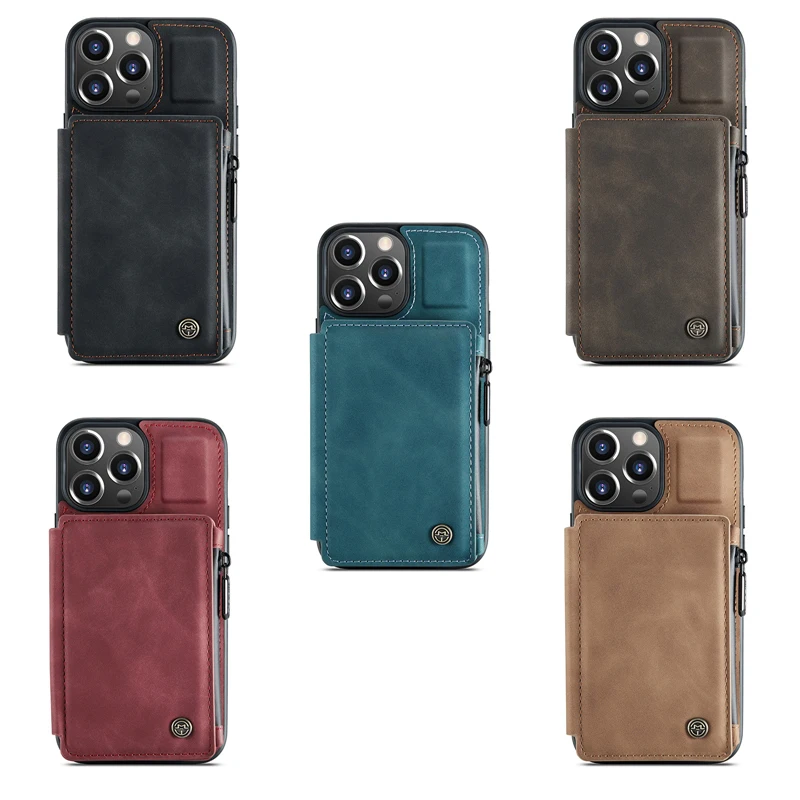 Lite Zipper Wallet Leather Phone Case For iPhone 13 12 11 Pro Max 7 8 Plus X XR XS Max Shockproof Card Slot Bracket Cover