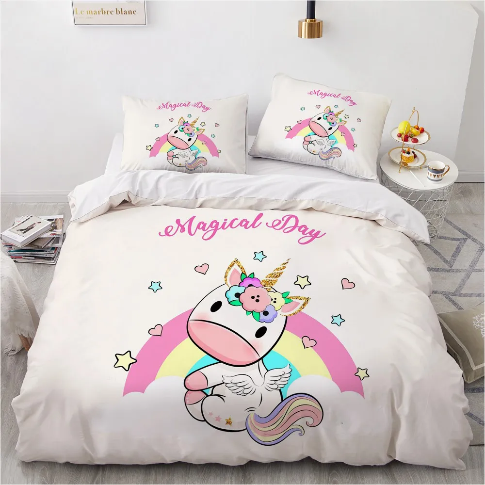 

Unicorn Comforther Cases 3D Custom Design White Quilt Cover Sets Pillow Covers Full King Queen Super King Twin Size Bedclothes