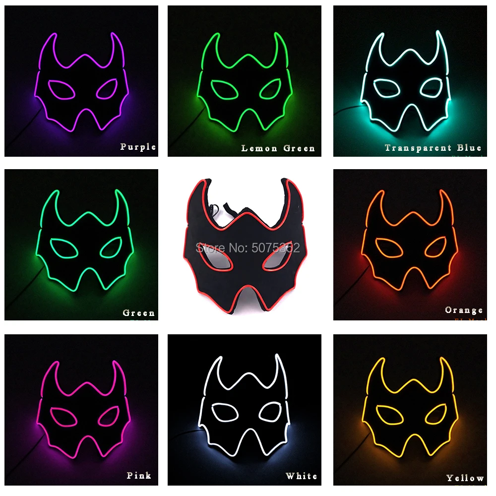 Half Face Bat Animal Cosplay EL Mask Night Club Led Rave Mask Carnival Festival Neon Luminous Mask For Masque