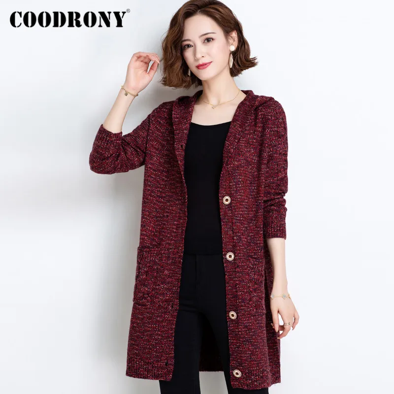 

Повседневная Женская трикотажная шерстяная одежда COODRONY, модель W1012 на осень-зиму, свитер с капюшоном