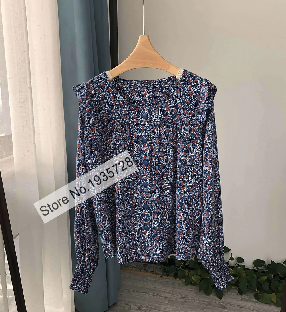 Женская шелковая блузка на пуговицах с длинным рукавом и цветочным принтом |