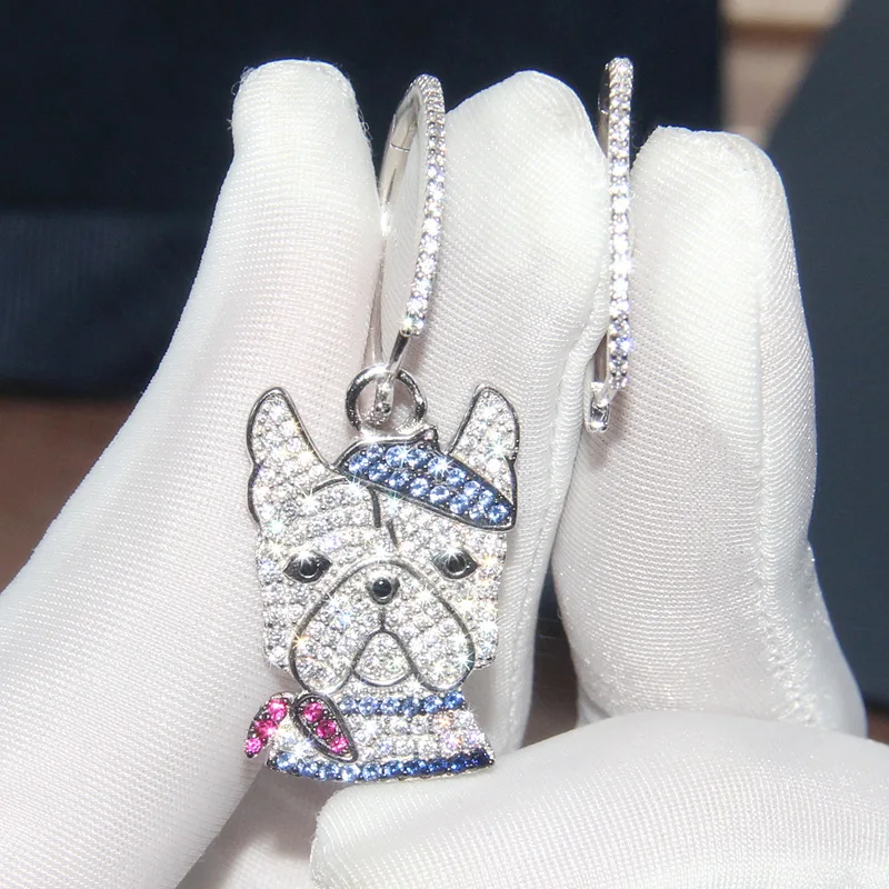 

S925 Sterling Silver Inlaid Zircon Asymmetric Dog Earrings Female Personality Fun Fashion Luxury Brand Monaco Jewelry