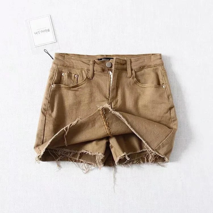 

Denim skirt women tall waist high elastic multicolor summer paragraph border sneaked away cowboy pants skirt short skirt