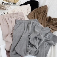 pearl diary spring autumn soft trousers simple rib high waist drapey wide leg pant office lady loose comfortable culotte pants