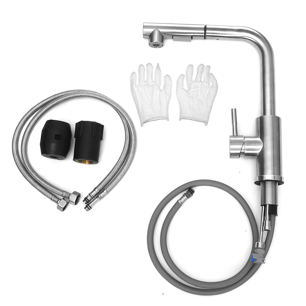 

3/8" Hose Stainless Steel Kitchen Faucet Brushed Process Swivel Basin Faucet 360 Degree Rotation Hot & Cold Water Mixers Tap