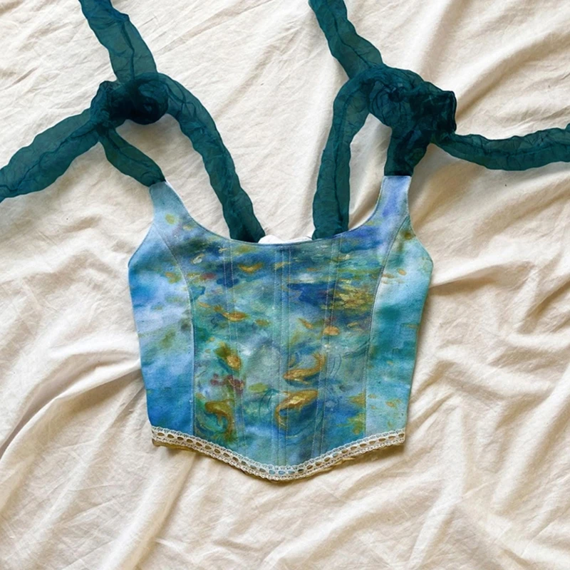 Женский летний корсет на завязках с лентами укороченный топ сексуальный