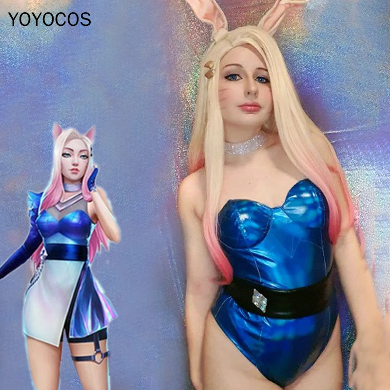 

YOYOCOS Ahri Cosplay Costume Fashion New Tight LOL KDA Bunny Costume Game Sexy Cosplay Girls Dress Jumpsuits Party Halloween