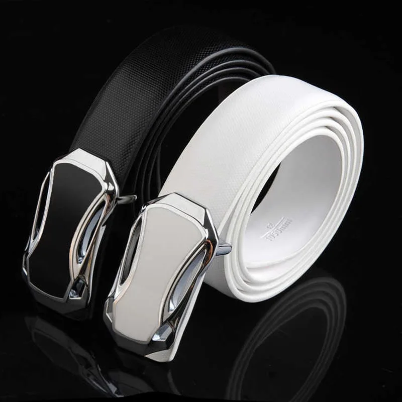 

White belt pure leather genuine men's leather smooth buckle fashion Korean version Tide belt casual belt.