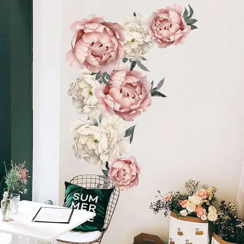 

Super rich peony wall stickers sell well living room bedroom sofa TV back wall stickers Chinese style stickers Plant Wallpaper