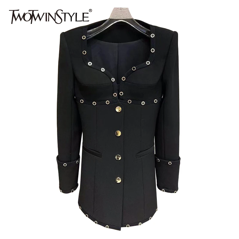 

Женское платье с блестками TWOTWINSTYLE, повседневное однотонное приталенное платье с квадратным воротником и длинными рукавами, темпераментные...