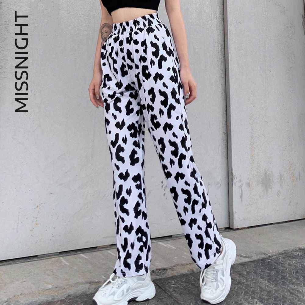 Missnight модные из натуральной коровьей кожи с принтом треники для женщин свободные