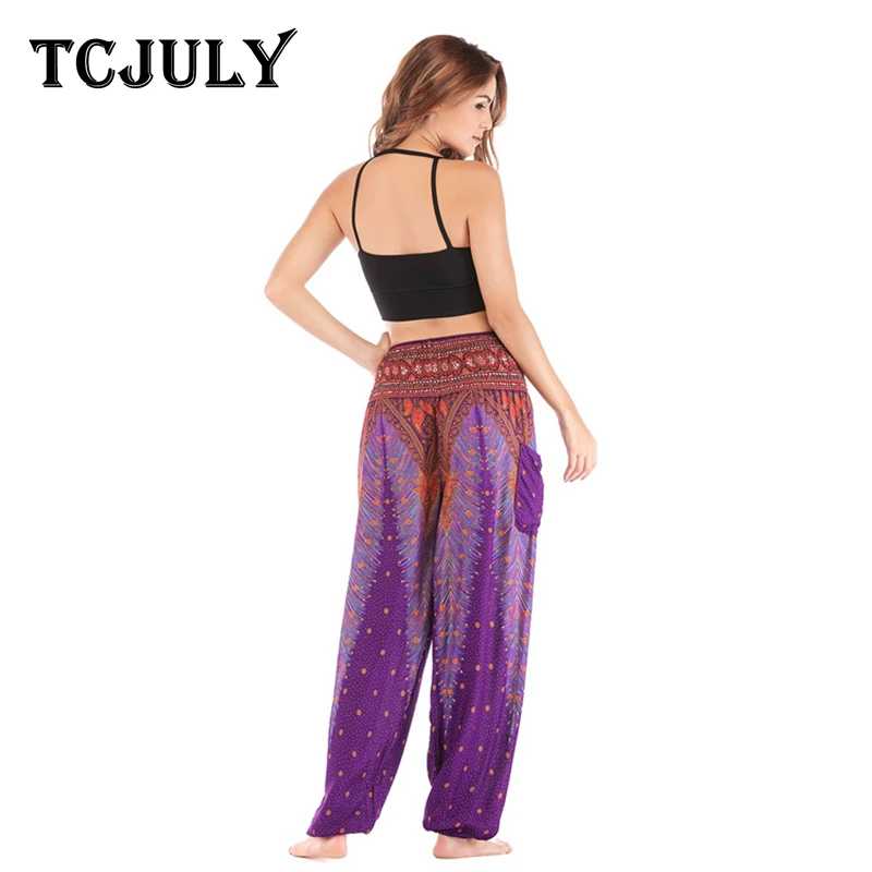 Женские шаровары с принтом павлина TCJULY Свободные повседневные брюки высокой