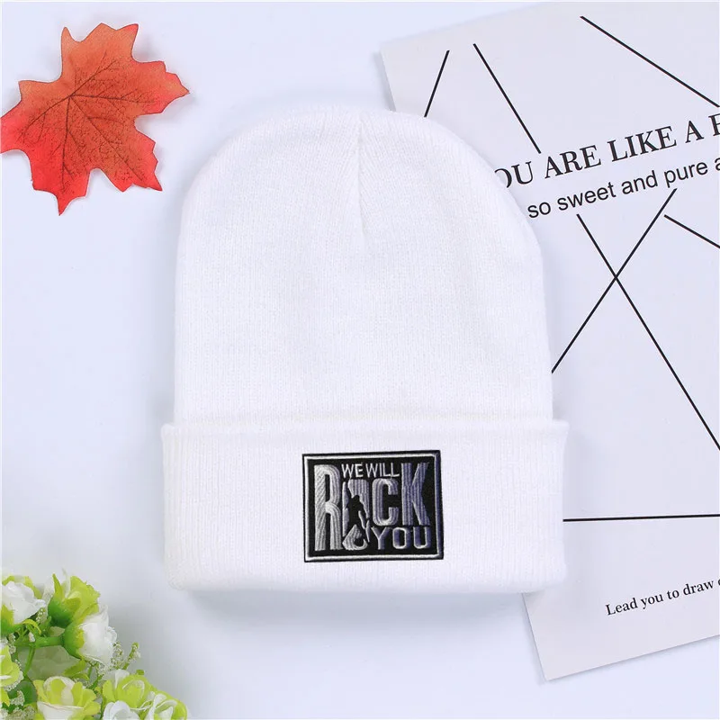 2019 New We Will Rock You Logo Winter Hats Casual Beanie For Men Women Fashion Knitted Hat Hip-hop Skullies | Аксессуары для