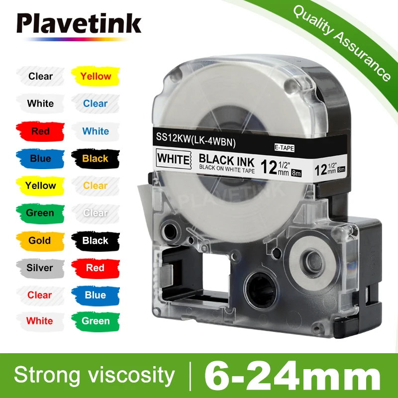 Plavetink, 1 шт., лента для этикеток SS12KW, совместима с EPSON LW-300 LW-400 LW-600P LW-700 LC-4WBN9, принтер для этикеток 12 мм * 8 м, черный на белом