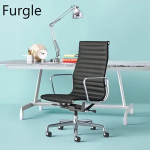 furgle replica office chair high back leather computer chair black leather soft seat aluminum frame with pneumatic lift chairs