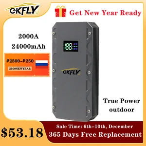 gkfly high power 24000mah car jump starter 12v 2000a portable starting device power bank car battery booster buster for petrol free global shipping