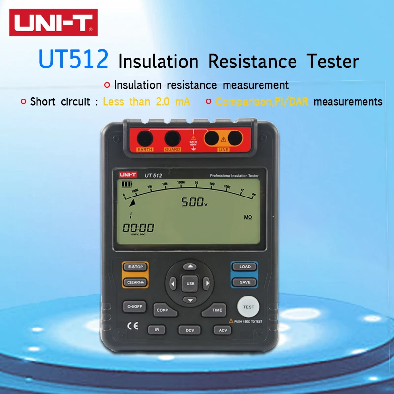 

UNI-T UT512 цифровой тестер сопротивления изоляции 2500v USB Интерфейс метр Мегаомметр низкая Омметр Вольтметр Авто Диапазон меггер