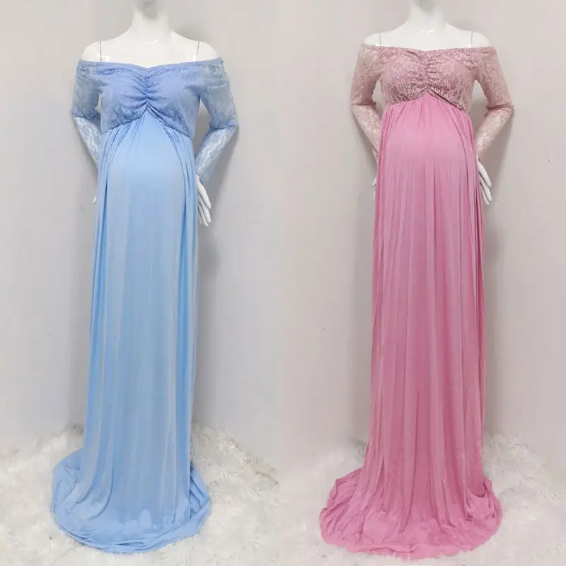 

Sexy Maternity Dresses Photography Props For Photo Shooting Lace Pregnancy Dress Shoulderless Maternity Gown