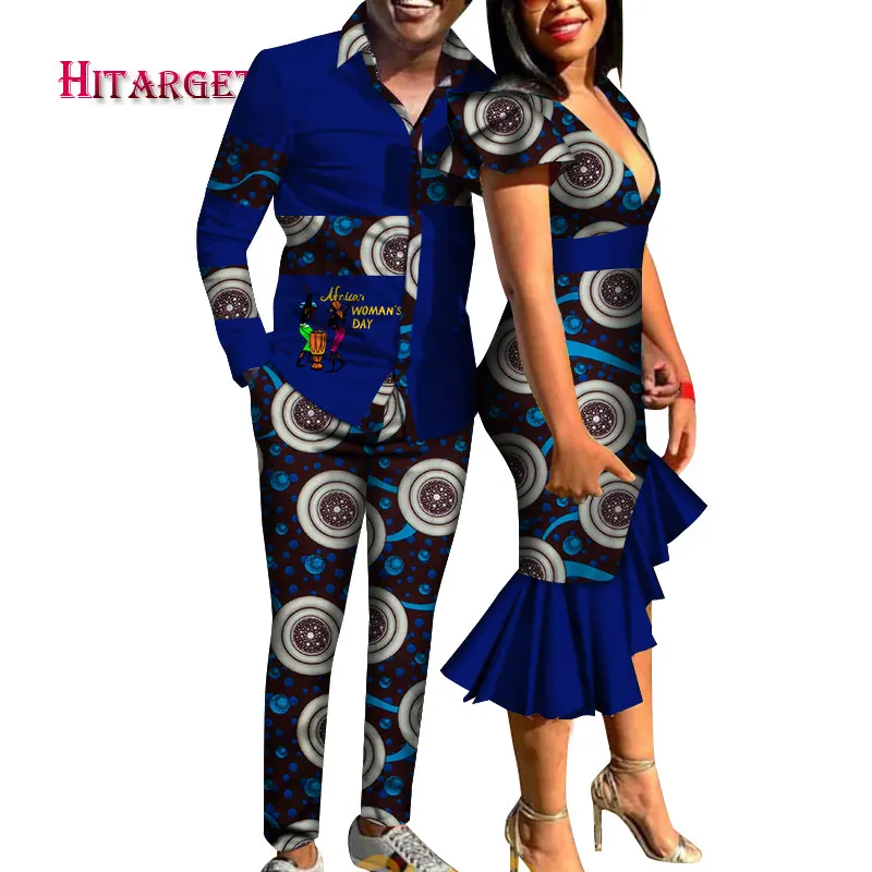 Одежда с Африканским принтом для пары Дашики платье глубоким V-образным вырезом и