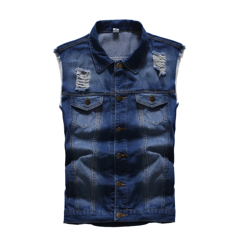 Хлопковая джинсовая куртка без рукавов мужская темно синяя жилетка Ковбойская