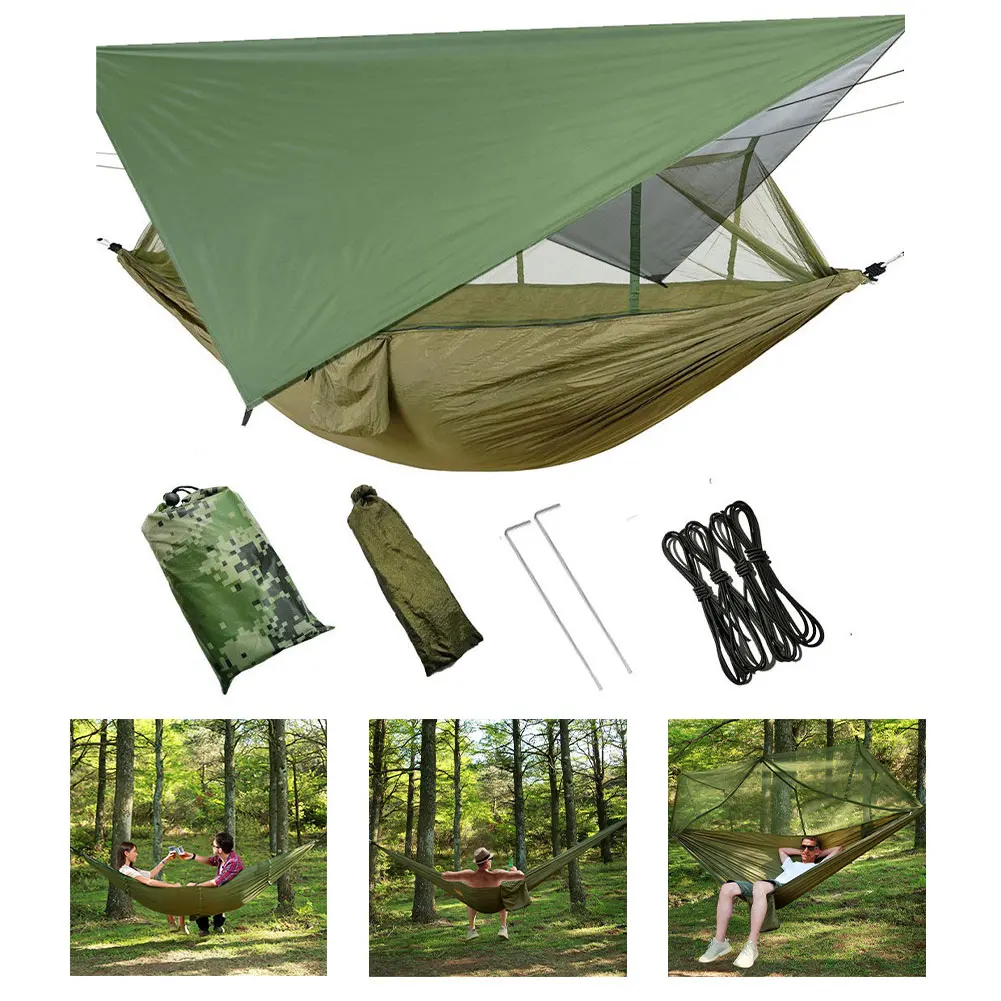 

Portable Camping Hammock with Mosquito Net&Hammock Canopy High Strength Parachute Fabric Hanging Bed Hunting Sleeping Swing