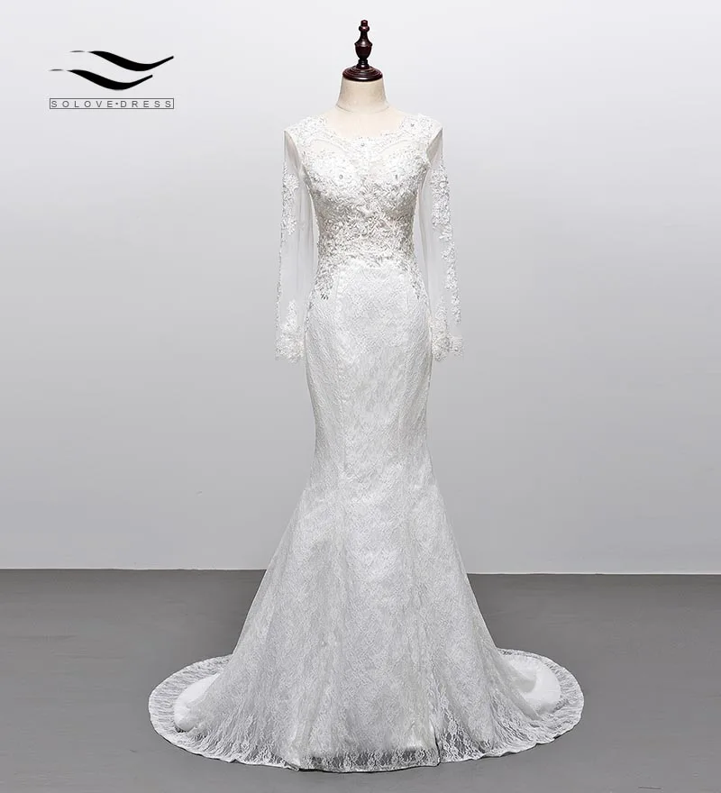 Solovedress свадебное платье с длинными рукавами элегантная аппликация круглый вырез