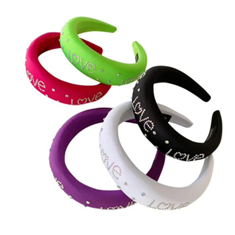 

LOVE Letters Decorated Headbands Retro Padded Head Band Crystals Hair Headband Women Hair Accessories Candy Color Head Band