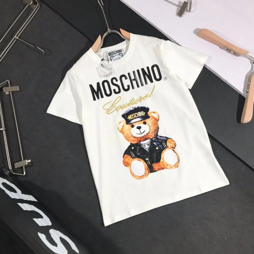 

2020 Moschino T-Shirts Unisex Cotton Short Sleeve Tops Embroidery Logo Punk Bear Pattern O-Neck Shirt for Men Women