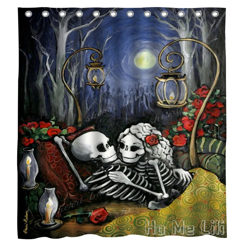 

Sugar Skull Art Shower Curtain By Ho Me Lili Mexican Folk Romantic Day Of The Dead Skeleton Couple Roses Wedding Gift