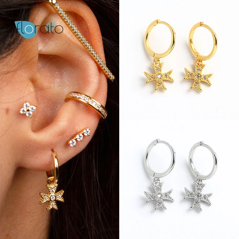 

Geometric Huggie Hoop Earrings with Pendant Crystal 925 Silver Ear Buckle Earrings for Women Jewelry Hoop Earrings Wholesale