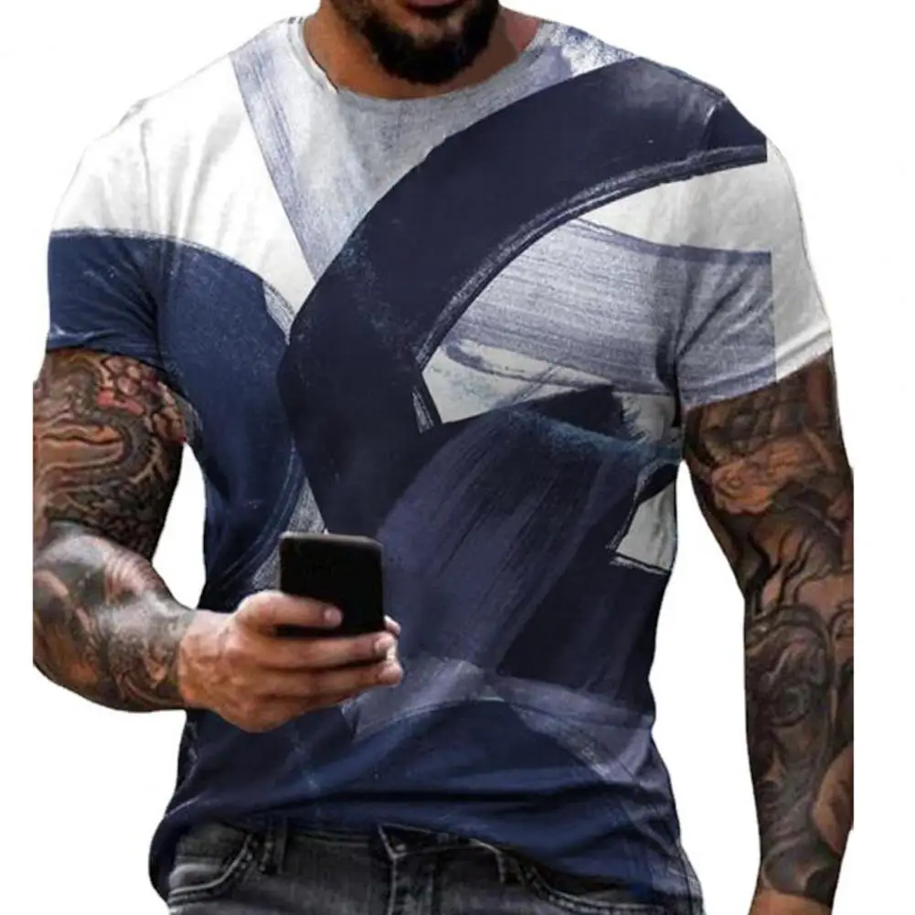 

2021 Summer Men T-shirt Casual Fashion Digital Print Slim Men Short Sleeve Round Neck Top Tee Streetwear Dating T-Shirt